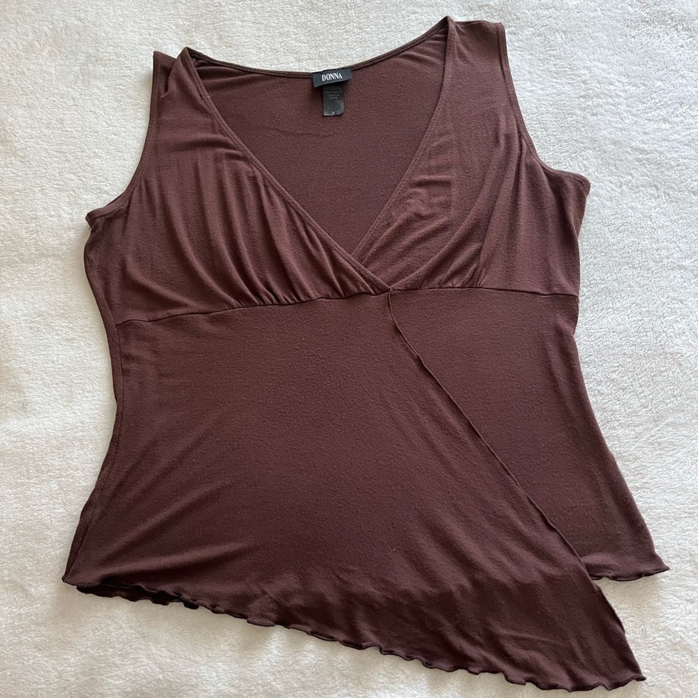 Donna Brown Asymmetrical Wrap Tank Top